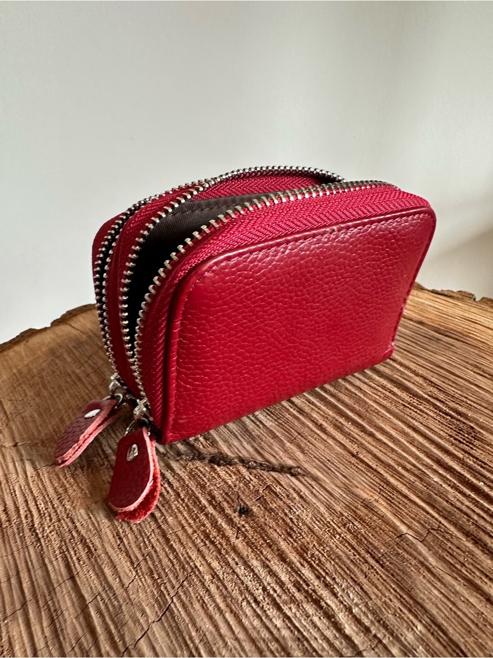 Double Zip Small Wallet Coin Pouch - Red - Picture 2 of 9